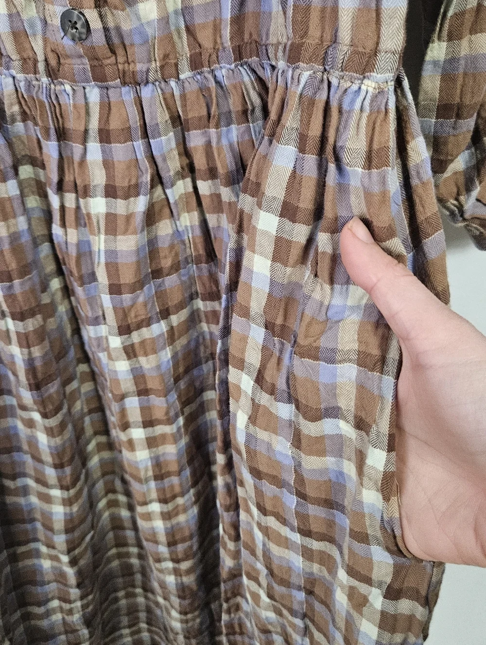 Madewell Gauze Sophia Midi Dress Sz S Brown Plaid Cottagecore - Picture 7 of 11